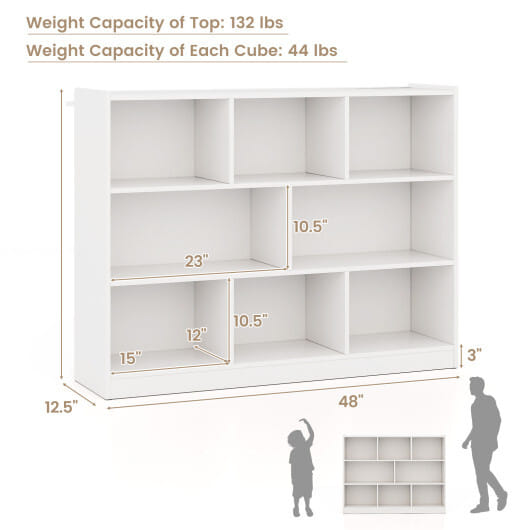 Costway 3-Tier Open Bookcase 8-Cube Floor Standing Storage Shelves Display Cabinet-White - Color: White
