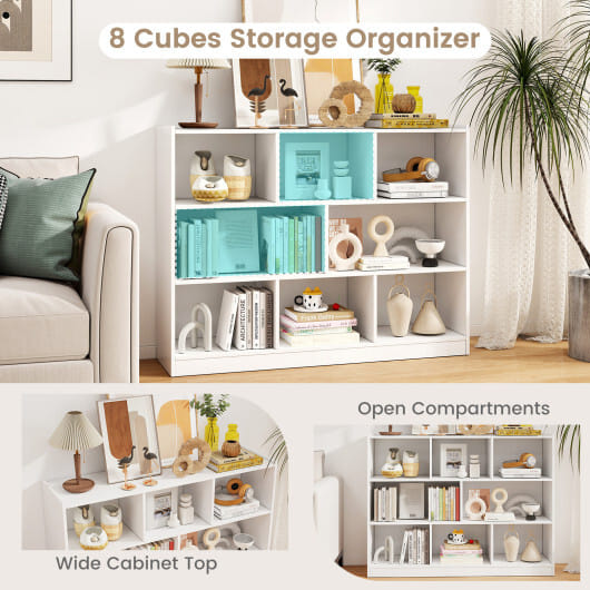 Costway 3-Tier Open Bookcase 8-Cube Floor Standing Storage Shelves Display Cabinet-White - Color: White