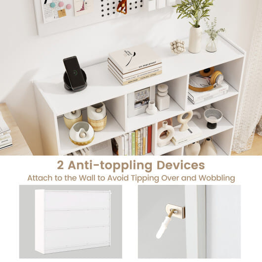 Costway 3-Tier Open Bookcase 8-Cube Floor Standing Storage Shelves Display Cabinet-White - Color: White