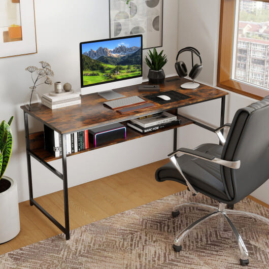 55 x 24 inch Computer Desk with Power Outlets and USB Ports-Rustic Brown - Color: Rustic Brown