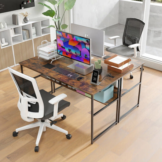55 x 24 inch Computer Desk with Power Outlets and USB Ports-Rustic Brown - Color: Rustic Brown