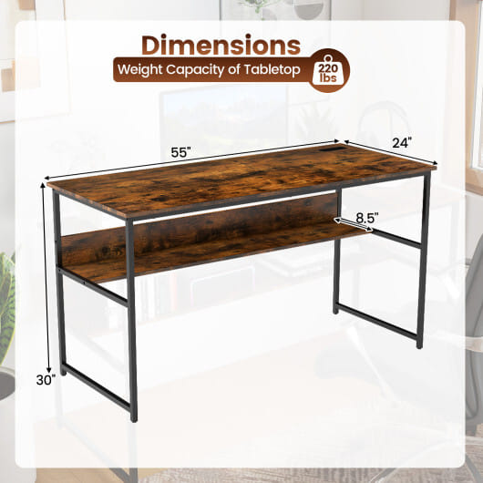 55 x 24 inch Computer Desk with Power Outlets and USB Ports-Rustic Brown - Color: Rustic Brown