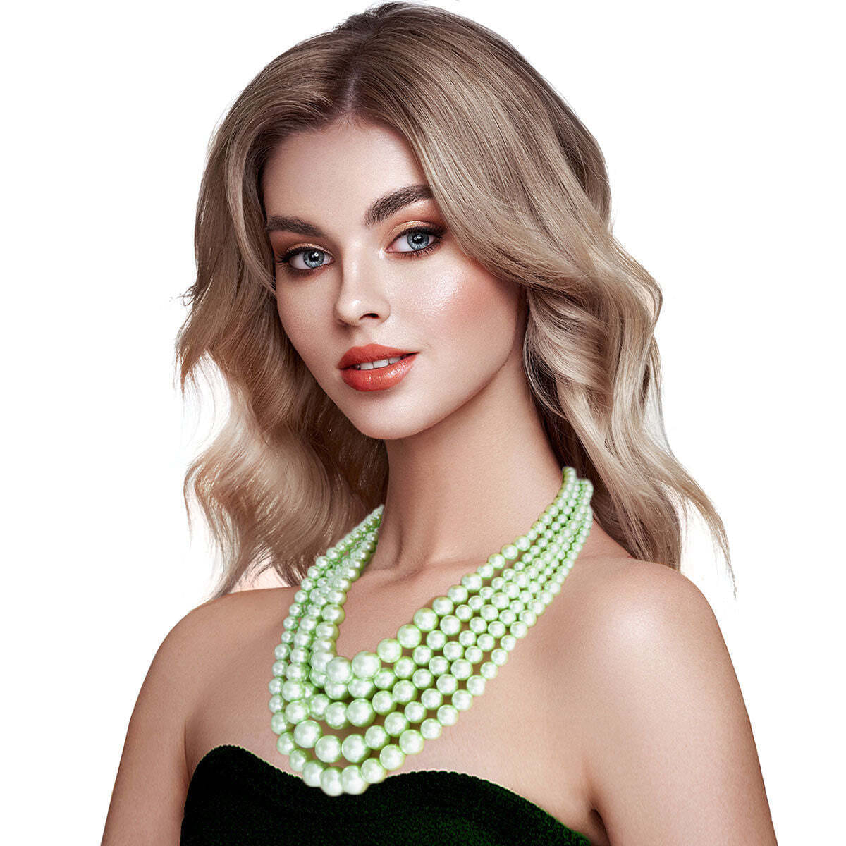 Multi Strand Lime Pearl Necklace Set