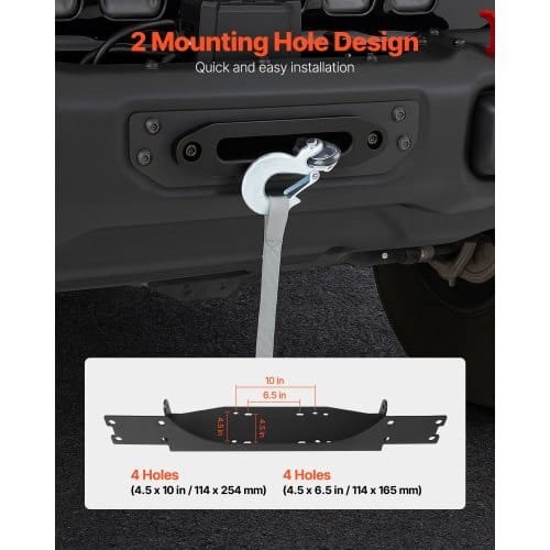 Winch Mount, Winch Capacity of 12000 lbs / 5443 kg, Trailer Hitch Winch Mount for Select Jeep Wrangler JL/JLU & Gladiator JT Model (2018-2023), 2 Mounting Hole Design, Powder Coated Steel, Black