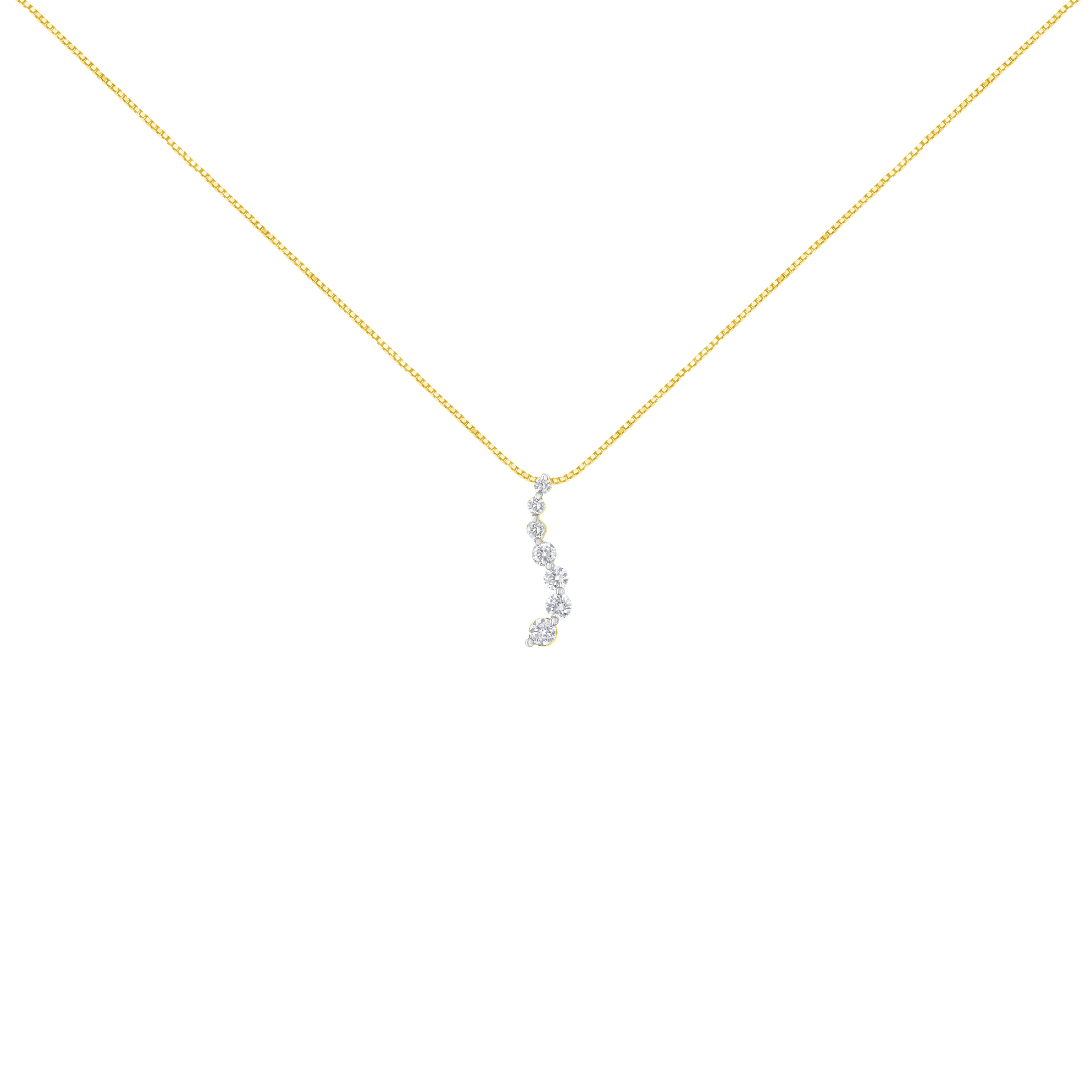 AGS Certified 14K Yellow Gold 2.0 Cttw Baguette and Brilliant Round-Cut Diamond Journey 18" Pendant Necklace (F-G Color, I1-I2 Clarity)