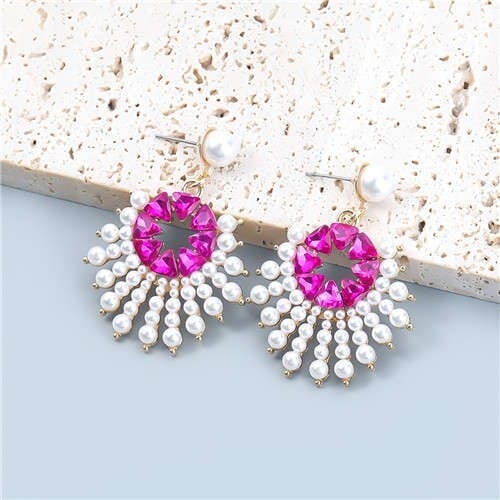 Sun Flower Rhinestone Inlaid Unique Design Internet Celebrity Choice Women Wholesale Earrings - Rose