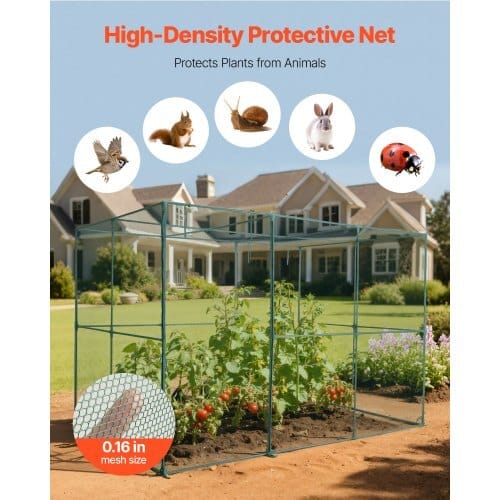 Crop Cage, 9.5 x 6.36 x 6.36 ft Plant Protection Tent with Zippered Door, Wind-Resistant Tall Crop Cage, Easy to Install, Outdoor Raised Bed Cover, Tomato Plant Netting for Garden Patio Lawn