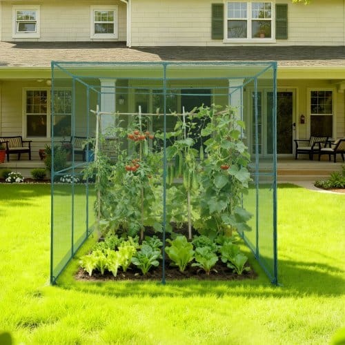 Crop Cage, 9.5 x 6.36 x 6.36 ft Plant Protection Tent with Zippered Door, Wind-Resistant Tall Crop Cage, Easy to Install, Outdoor Raised Bed Cover, Tomato Plant Netting for Garden Patio Lawn
