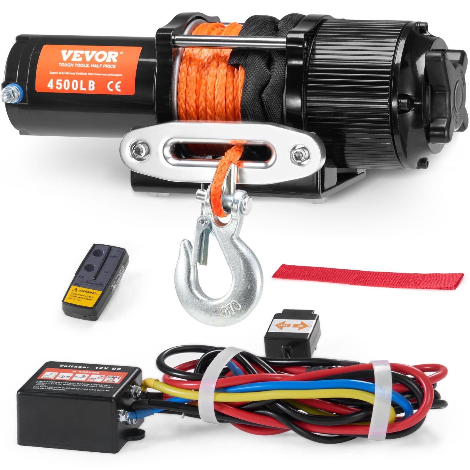 Electric Winch, 4500 lb Line Pull Capacity, 12V DC ATV/UTV Winch with ?¦1/4 in x 39 ft 12 Strands Synthetic Rope Aluminum Fairlead Wireless & Wired Remote Control, IP55 Waterproof for UTV ATV