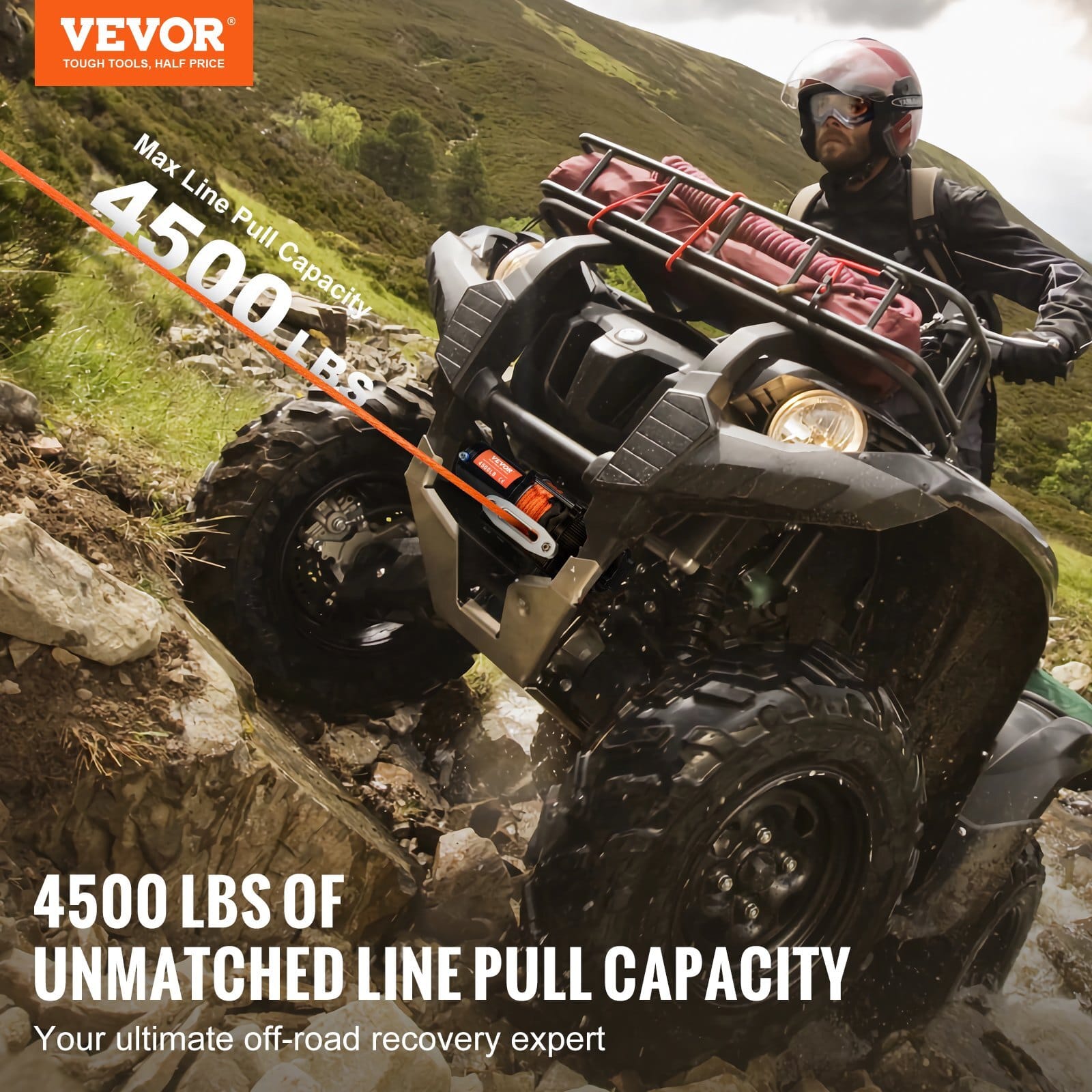 Electric Winch, 4500 lb Line Pull Capacity, 12V DC ATV/UTV Winch with ?¦1/4 in x 39 ft 12 Strands Synthetic Rope Aluminum Fairlead Wireless & Wired Remote Control, IP55 Waterproof for UTV ATV