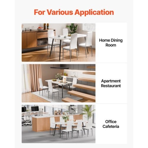 Modern Dining Room Accent Chairs Set of 6, Upholstered Leather Side Chair for Dining Tables, Space-Saving Kitchen Table Chair with Thick Cushions and Metal Legs, White