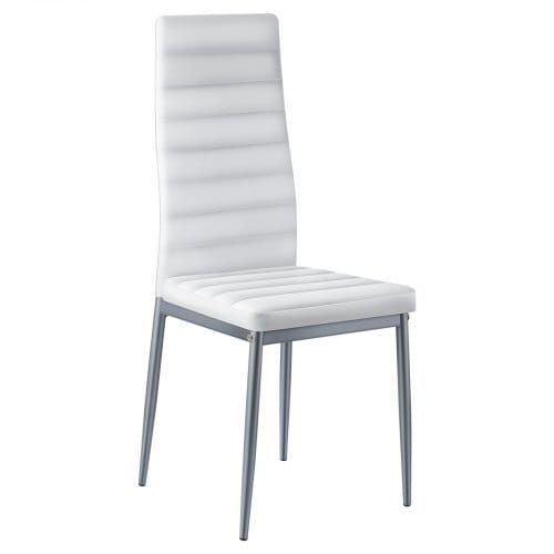 Modern Dining Room Accent Chairs Set of 6, Upholstered Leather Side Chair for Dining Tables, Space-Saving Kitchen Table Chair with Thick Cushions and Metal Legs, White