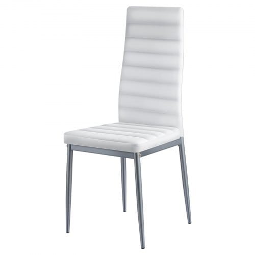 Modern Dining Room Accent Chairs Set of 6, Upholstered Leather Side Chair for Dining Tables, Space-Saving Kitchen Table Chair with Thick Cushions and Metal Legs, White