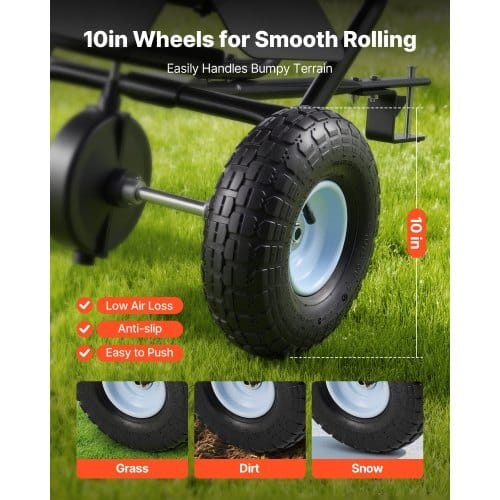 Tow-Behind Spreader, 9.8 ft Spreading Width, Broadcast Spreader with 10" All-Terrain Tires, 85 lbs Capacity Hopper, Adjustable Flow Control, Lawn Spreaders for Seed Fertilizer Ice Melt