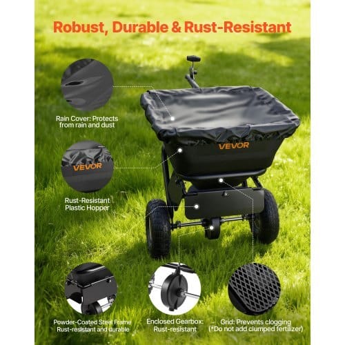 Tow-Behind Spreader, 9.8 ft Spreading Width, Broadcast Spreader with 10" All-Terrain Tires, 85 lbs Capacity Hopper, Adjustable Flow Control, Lawn Spreaders for Seed Fertilizer Ice Melt