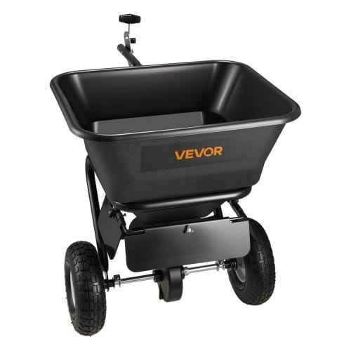 Tow-Behind Spreader, 9.8 ft Spreading Width, Broadcast Spreader with 10" All-Terrain Tires, 85 lbs Capacity Hopper, Adjustable Flow Control, Lawn Spreaders for Seed Fertilizer Ice Melt