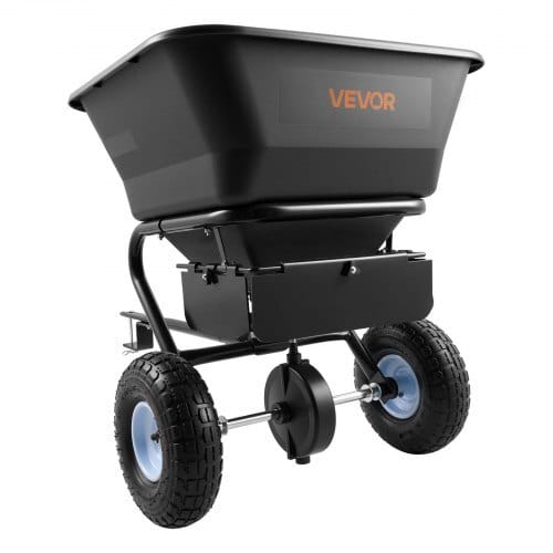 Tow-Behind Spreader, 9.8 ft Spreading Width, Broadcast Spreader with 10" All-Terrain Tires, 85 lbs Capacity Hopper, Adjustable Flow Control, Lawn Spreaders for Seed Fertilizer Ice Melt