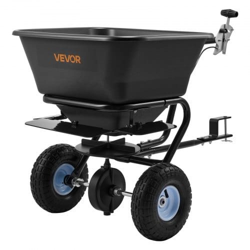 Tow-Behind Spreader, 9.8 ft Spreading Width, Broadcast Spreader with 10" All-Terrain Tires, 85 lbs Capacity Hopper, Adjustable Flow Control, Lawn Spreaders for Seed Fertilizer Ice Melt