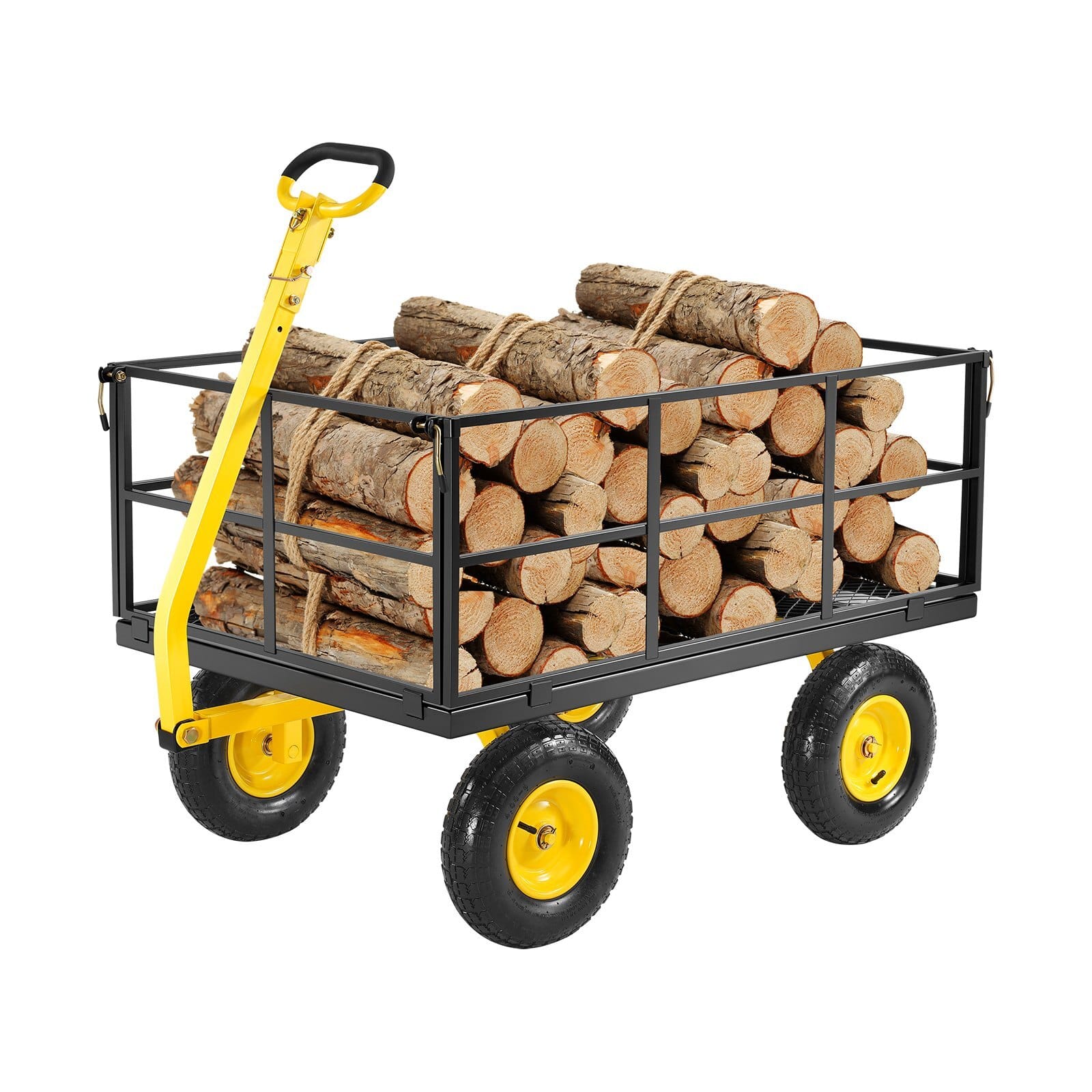 1400 Lbs Steel Garden Cart, Heavy Duty Pullable Garden Wagon Yard Cart, 2 in 1 Outdoor Metal Utility Wagon Yard Trailer with 13" All Terrain Tires, Mesh Removable Sides and 180?°Rotating Handle