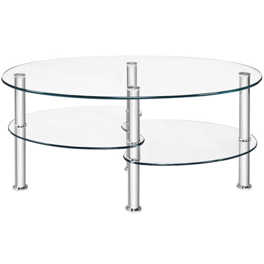 Tempered Glass Oval Side Coffee Table-Transparent - Color: Transparent