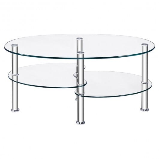 Tempered Glass Oval Side Coffee Table-Transparent - Color: Transparent