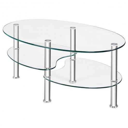 Tempered Glass Oval Side Coffee Table-Transparent - Color: Transparent