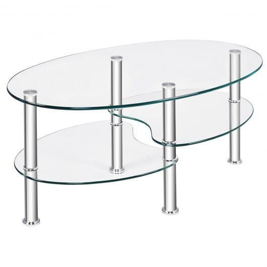 Tempered Glass Oval Side Coffee Table-Transparent - Color: Transparent