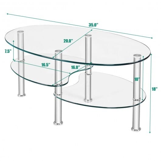 Tempered Glass Oval Side Coffee Table-Transparent - Color: Transparent