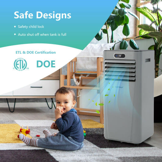 8000BTU 3-in-1 Portable Air Conditioner with Remote Control-Gray - Color: Gray
