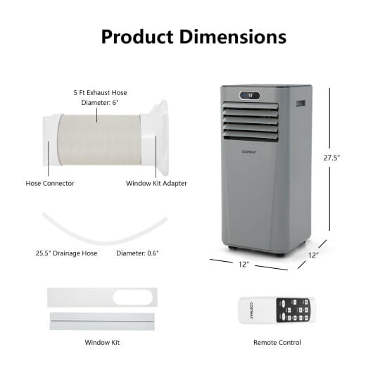 8000BTU 3-in-1 Portable Air Conditioner with Remote Control-Gray - Color: Gray