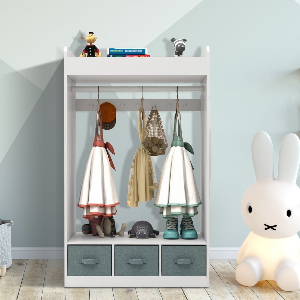 Kids Costume Organizer? Costume Rack?Kids Armoire?Open Hanging Armoire Closet with Mirror-WHITE
