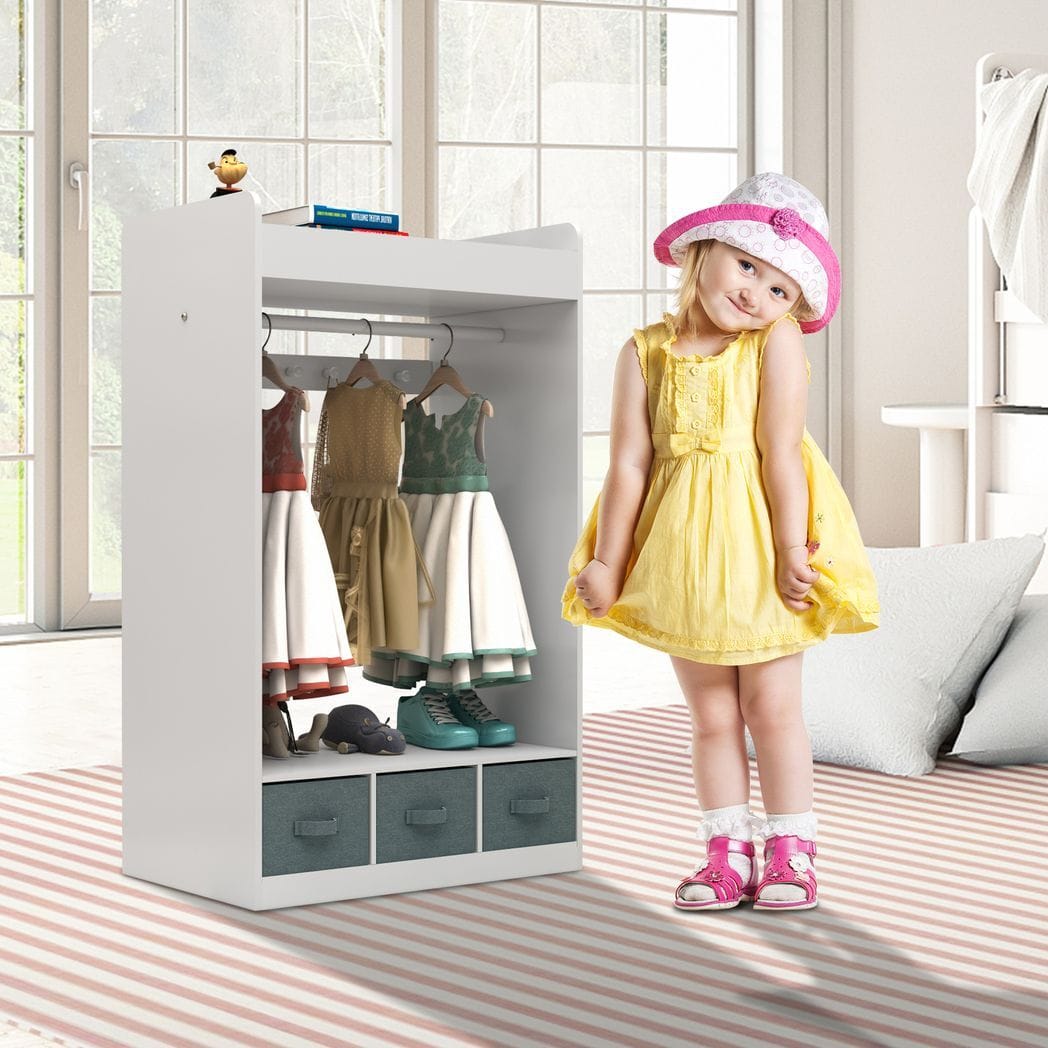 Kids Costume Organizer? Costume Rack?Kids Armoire?Open Hanging Armoire Closet with Mirror-WHITE