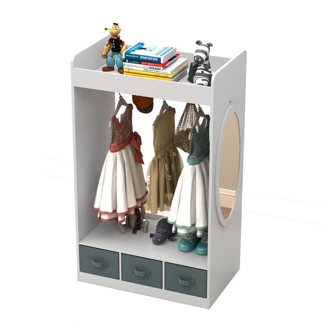 Kids Costume Organizer? Costume Rack?Kids Armoire?Open Hanging Armoire Closet with Mirror-WHITE