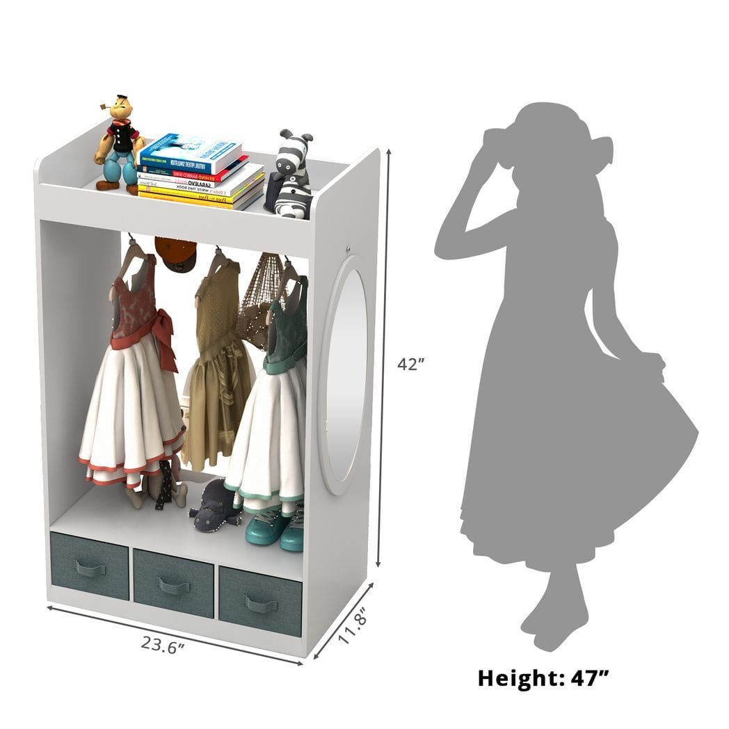 Kids Costume Organizer? Costume Rack?Kids Armoire?Open Hanging Armoire Closet with Mirror-WHITE