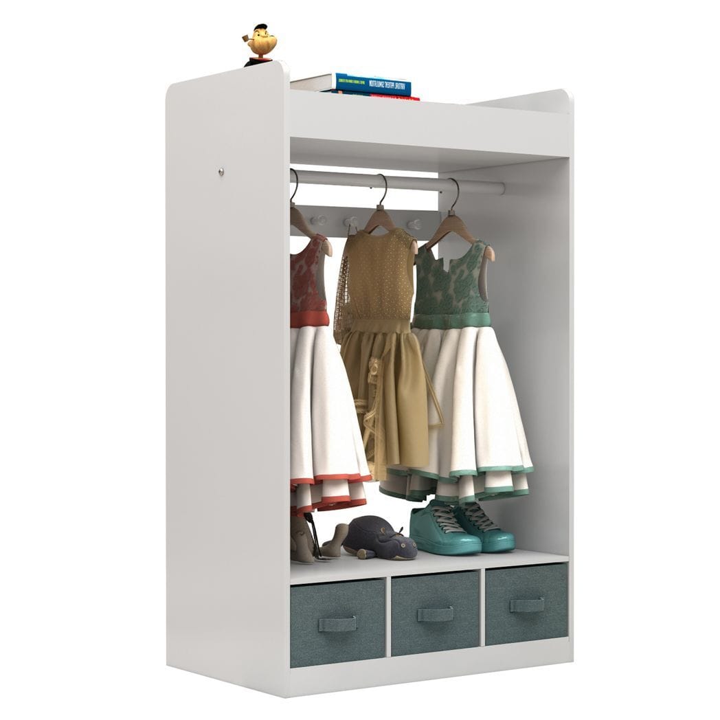 Kids Costume Organizer? Costume Rack?Kids Armoire?Open Hanging Armoire Closet with Mirror-WHITE