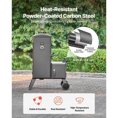 Charcoal Offset Smoker, Heavy-Duty Steel BBQ Offset Smoker with Side Firebox, Movable Outdoor Barbecue Smokers with 6 Adjustable Grates, Thermometer & Air Vents for Backyard Patio Party Cooking