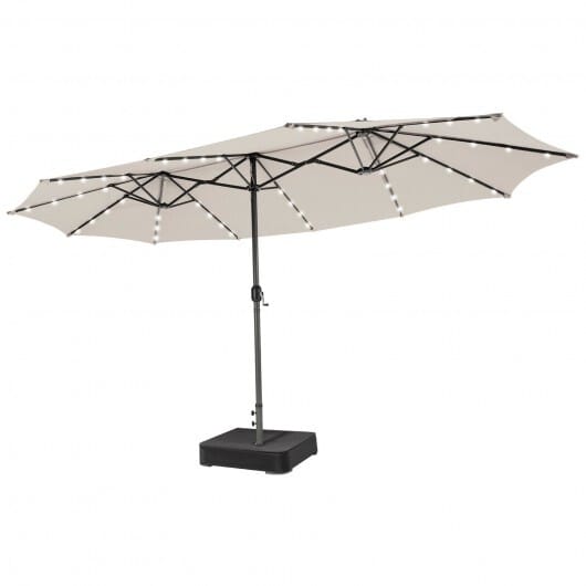 15 Feet Double-Sided Patio Umbrella with 48 LED Lights-Beige - Color: Beige - Size: 15 ft