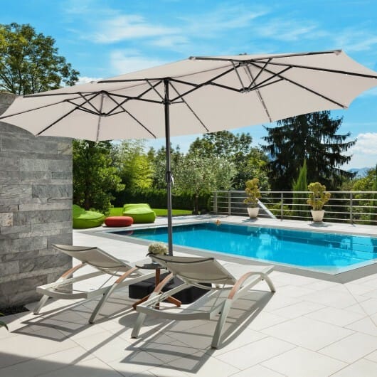 15 Feet Double-Sided Patio Umbrella with 48 LED Lights-Beige - Color: Beige - Size: 15 ft