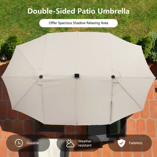 15 Feet Double-Sided Patio Umbrella with 48 LED Lights-Beige - Color: Beige - Size: 15 ft
