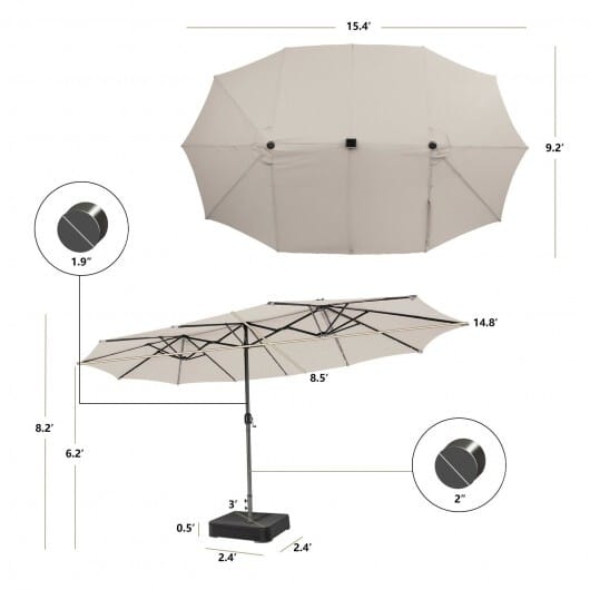 15 Feet Double-Sided Patio Umbrella with 48 LED Lights-Beige - Color: Beige - Size: 15 ft