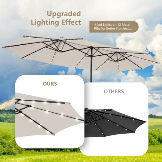 15 Feet Double-Sided Patio Umbrella with 48 LED Lights-Beige - Color: Beige - Size: 15 ft