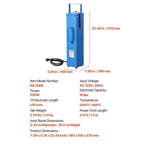 Portable Welding Rod Oven, 10LBS Capacity Electrodes Drying Oven 230W 120V, 300?„‰ Fast Heating Welding Rods Dryer for 18-inch Stick Electrodes - with Easy-to-Carry Handle & Safety Locking Latch