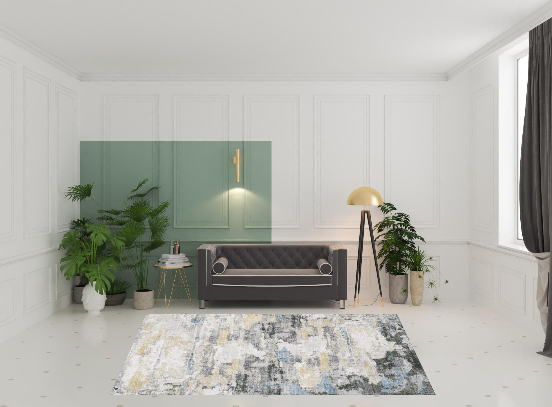 7' X 10' Blue and Gray Abstract Non Skid Area Rug