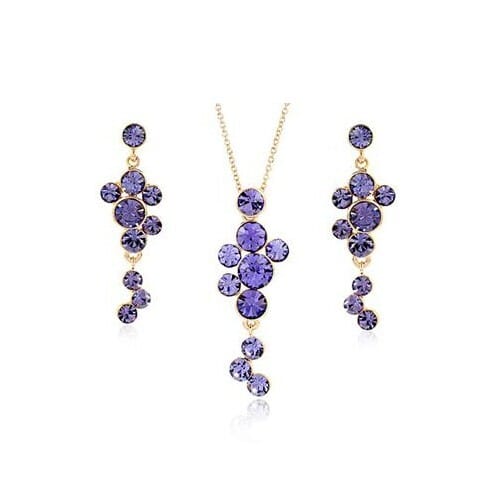 Grape Cluster Amethyst 18K Rose Gold Pendant Necklace Earrings Set