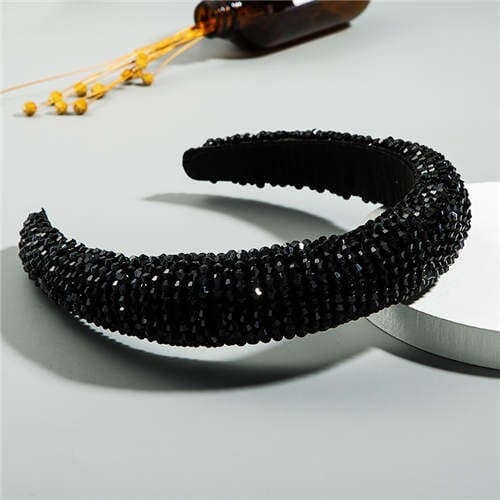 Luxurious Style Crystal Beads Decorated Sponge Women Hair Hoop/ Headband - Black