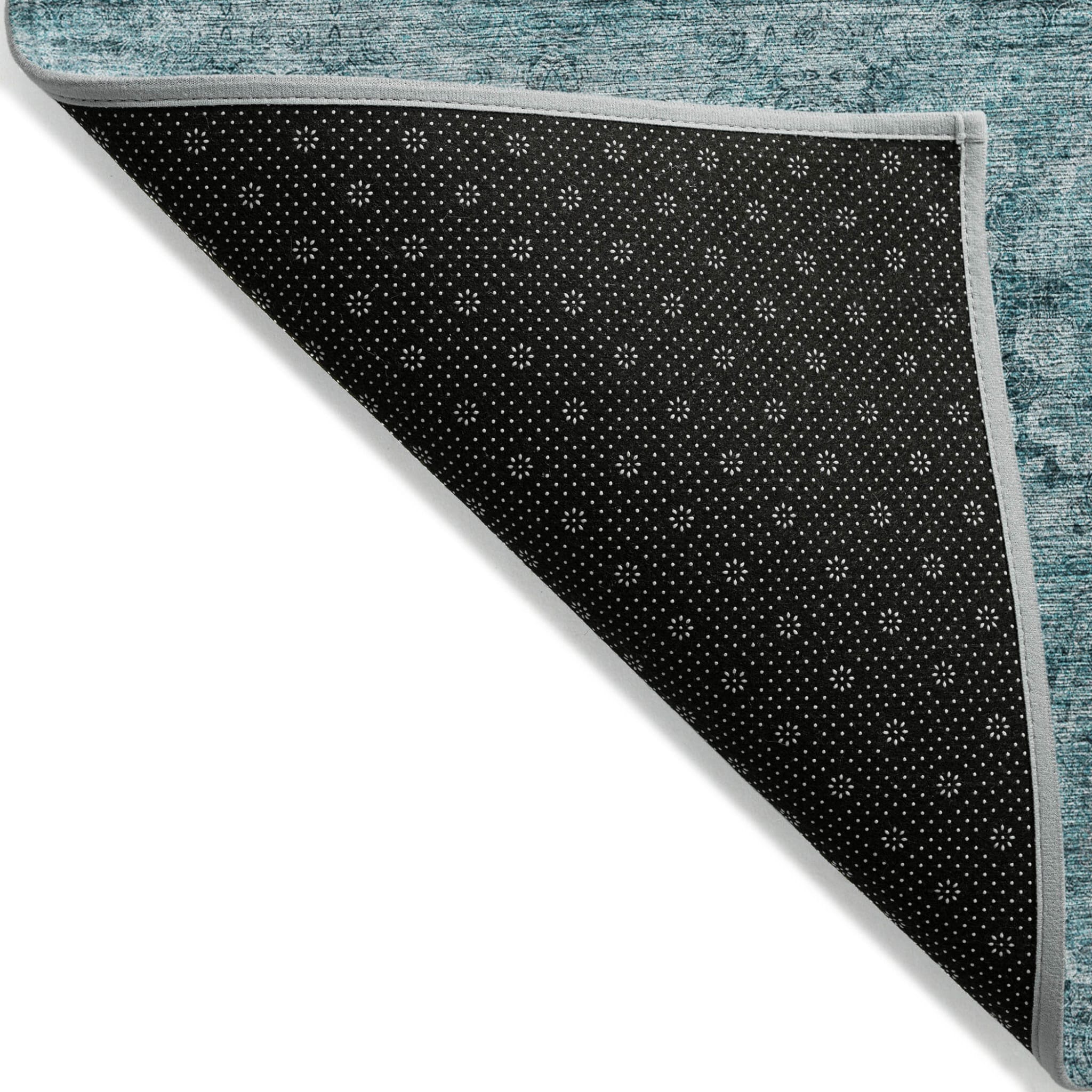 8' X 10' Teal Floral Medallion Washable Non Skid Indoor Outdoor Area Rug