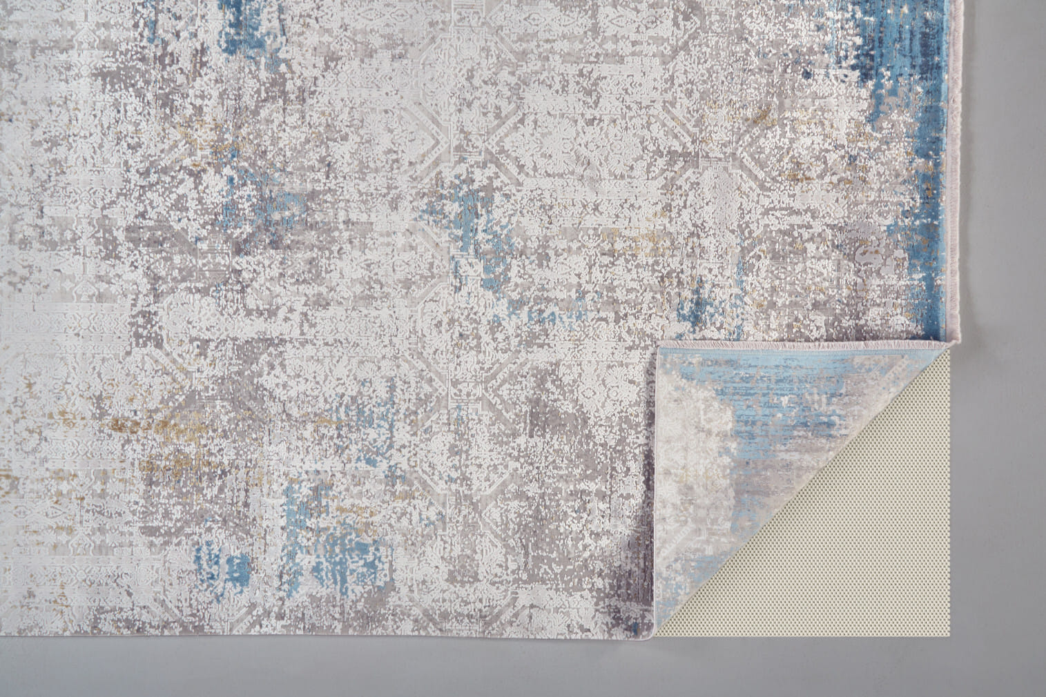 3' X 5' Ivory Gray and Blue Abstract Power Loom Area Rug With Fringe