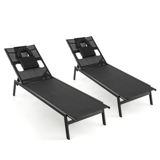 Patio Sunbathing Lounge Chair 5-Position Adjustable Tanning Chair-Black - Color: Black