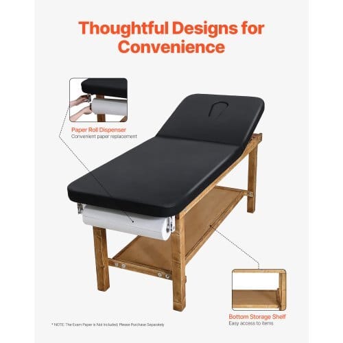 Medical Exam Table, Wooden Framed Medical Examination Bed, Physical Therapy Exam Table with Adjustable Backrest, Storage Shelf & Paper Roll Dispenser for Hospitals Clinics Rehab Centers, 500LBS