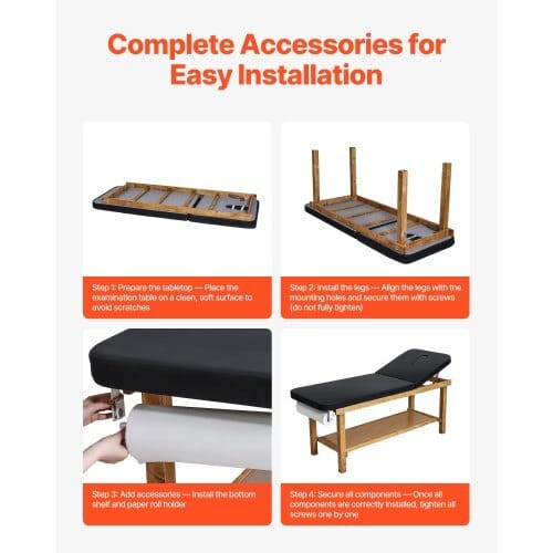 Medical Exam Table, Wooden Framed Medical Examination Bed, Physical Therapy Exam Table with Adjustable Backrest, Storage Shelf & Paper Roll Dispenser for Hospitals Clinics Rehab Centers, 500LBS